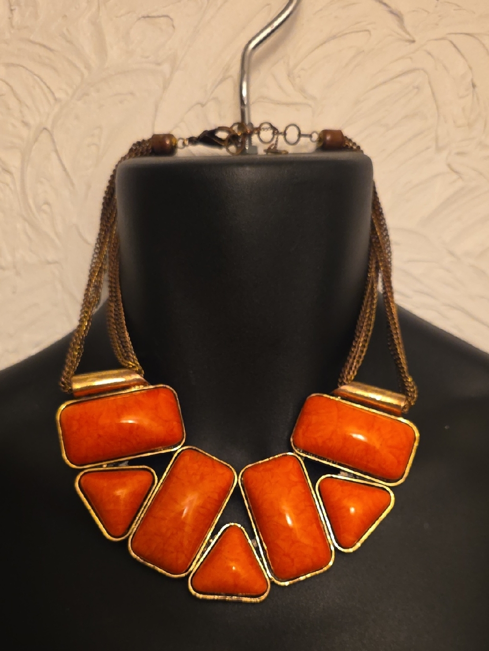 Statement Orange Stone Necklace with Gold Accents